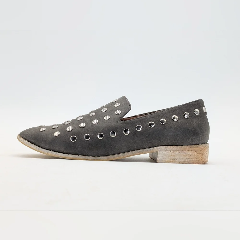 Anthropologie Mi.iM Scottie Women's Size 6 Silver-Studded Grey / Silver Loafers